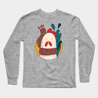 Cute Christmas Chicken Illustration // Festive Animal Cartoon Long Sleeve T-Shirt